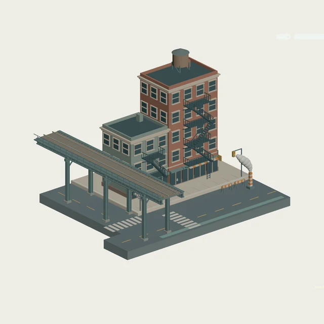 Seven saved stages, from the early elevated-rail NYC corner to lower buildings, Chinatown shopfronts, street detail and the final scene.