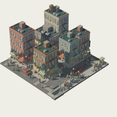 The first motion test, in which the block stretches and building heights shift slightly.